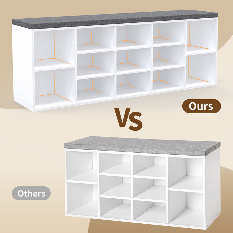 Banc de rangement pour 13 paires de chaussures avec tablettes réglables