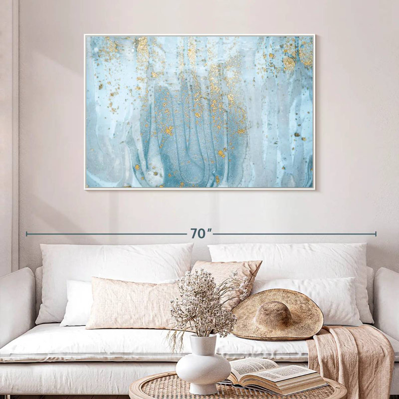 Giard bleu clair, Cadre flottant blanc, 46 po x 31 po