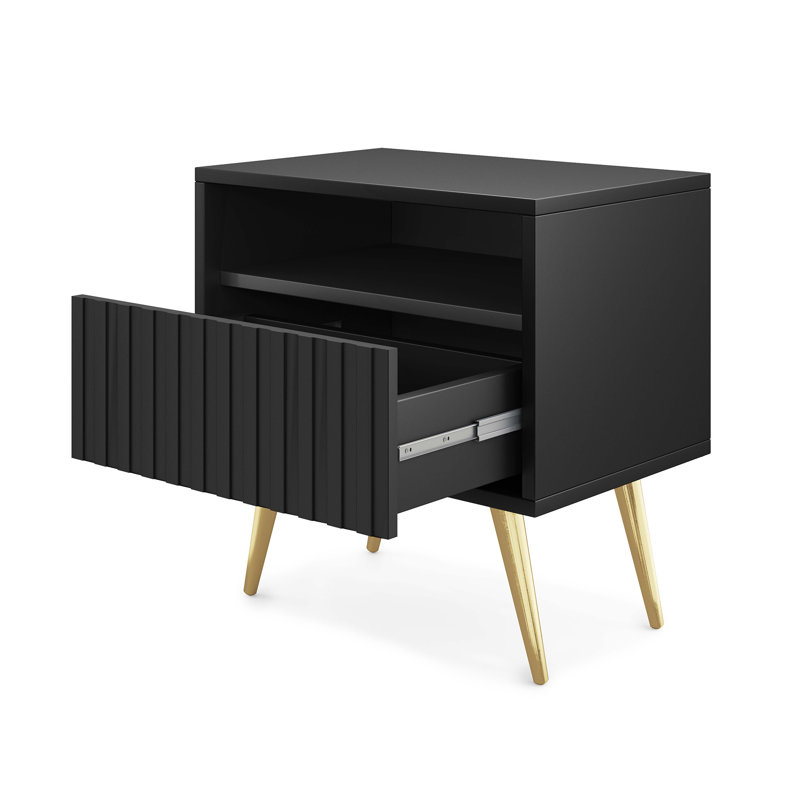 Hodgskin 47 cm W Bedside Table, Black/Gold