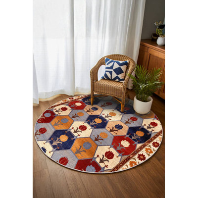 Gromling Collection Digital Print Cotton-Polyester Multicolor Floral Rug