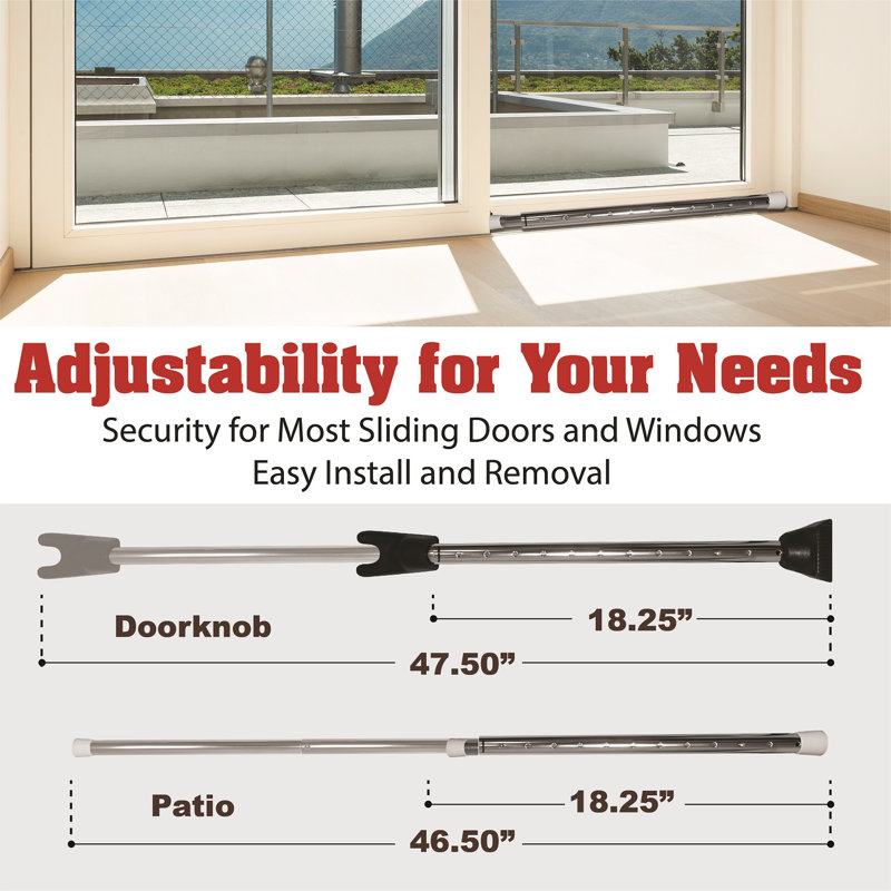 SecurityMan 2 In 1 Security Bar Sliding Door , Adjustable Patio Door Lock in Chrome