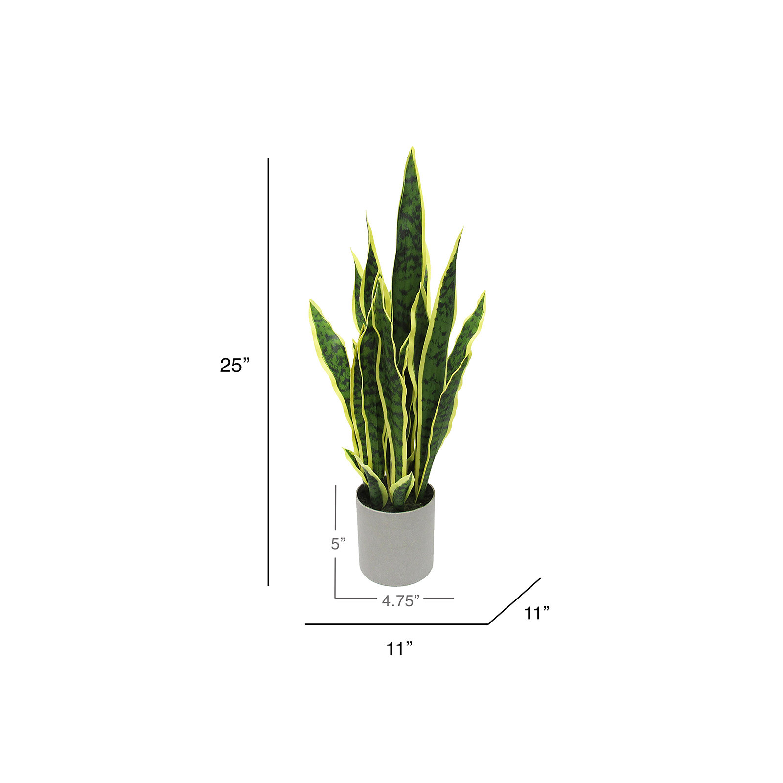 Artificial Sansevieria Snake Plant in Pot, 25'' H x 11'' W x 11'' D