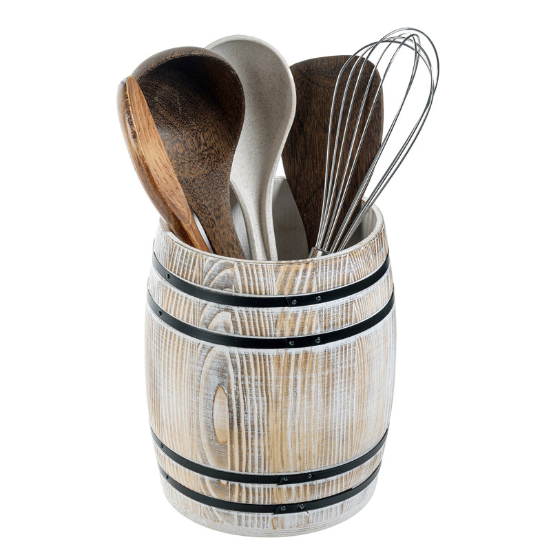 White Barrel Design Kitchen Cooking Utensil Holder	