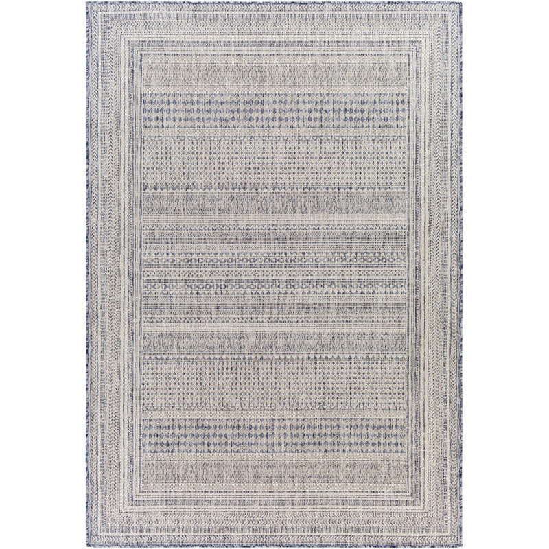 Indoor & Outdoor Boho Rug Blue/Ivory, Rectangle 200 x 275cm