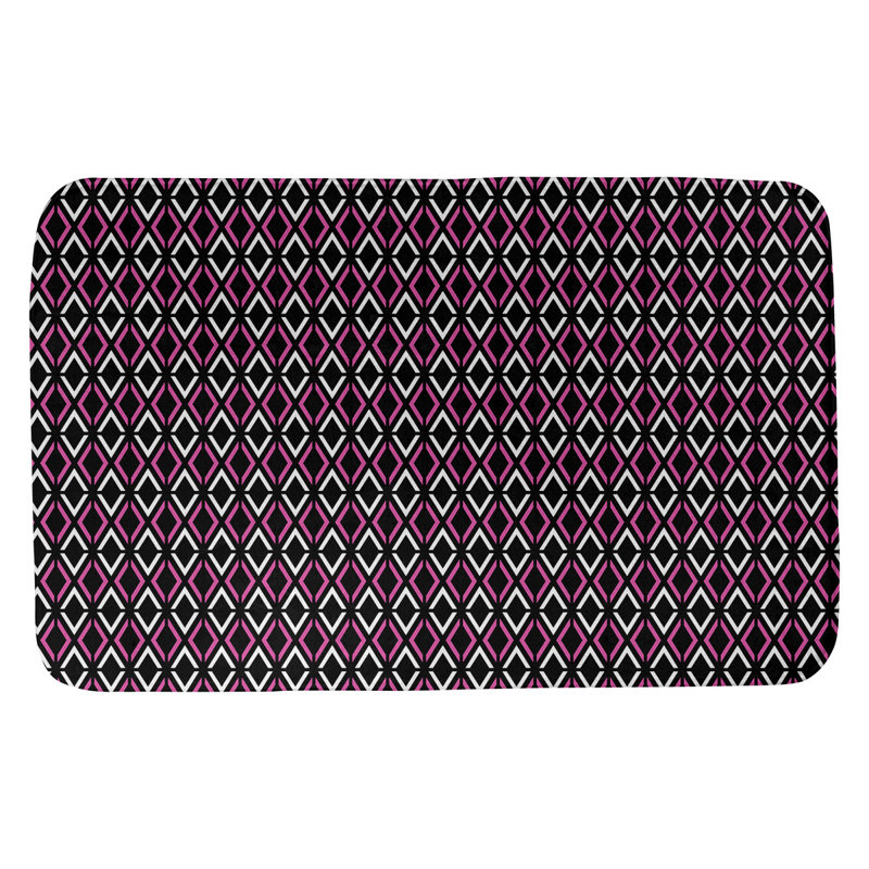 Tapis pour salle de bain diamants Leffel, l 17 po x L 24 po, Noir / Rose
