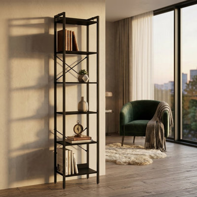 72.8"H x 15.3"W Etagere Bookcase,6-Tier Bookshelf with 2 Hooks