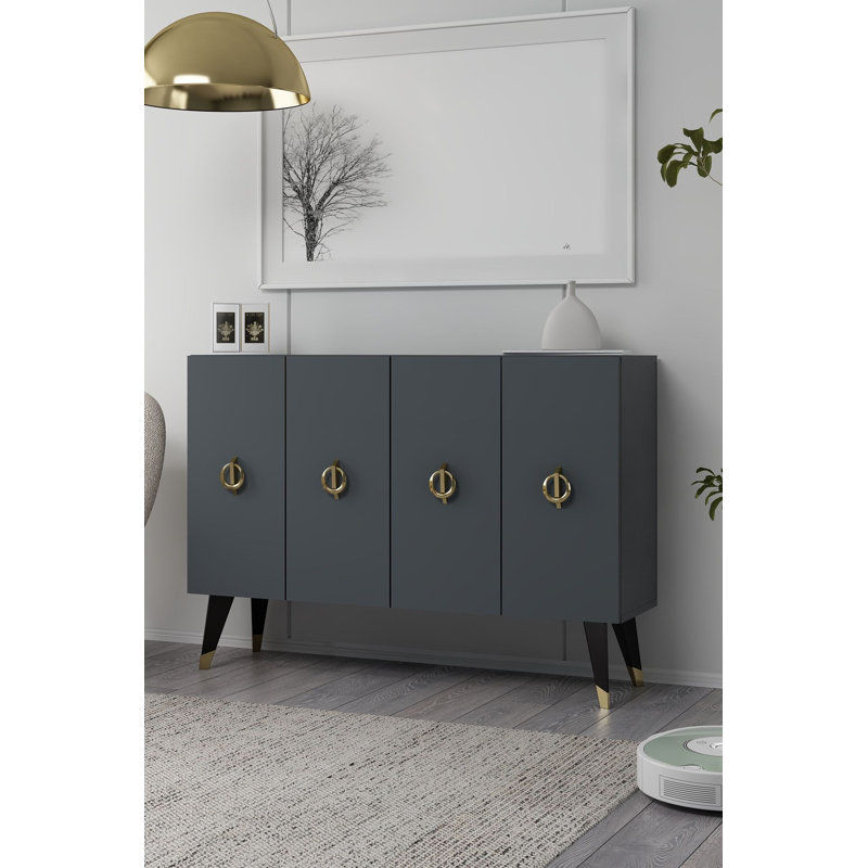 Modern Console Table, Anthracite & Gold, 47.2 x 31.5 x 11.6 inches | 100% Melamine Coated Particle Board | Versatile Shelves, Wall-Mountable, Sleek Design for Living Rooms & Entryways