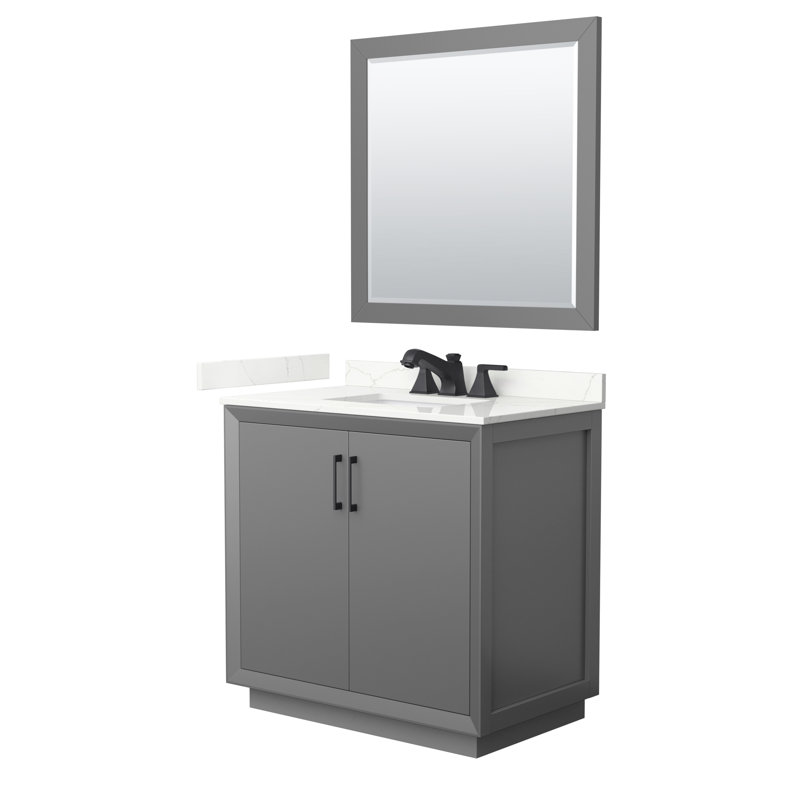 Strada 36'' W Single Vanity, Dark Gray, Giotto Quartz, Satin Bronze