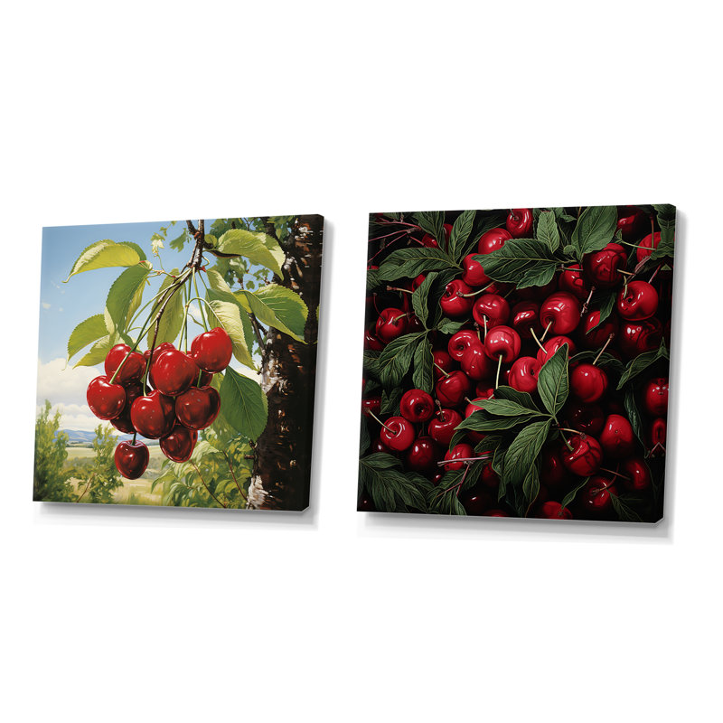 Red Cherry Tree Explosion IV - ensemble de 2 impressions sur toile cerise, Toile tendue, H 16 po x l 33 po x P 1 po
