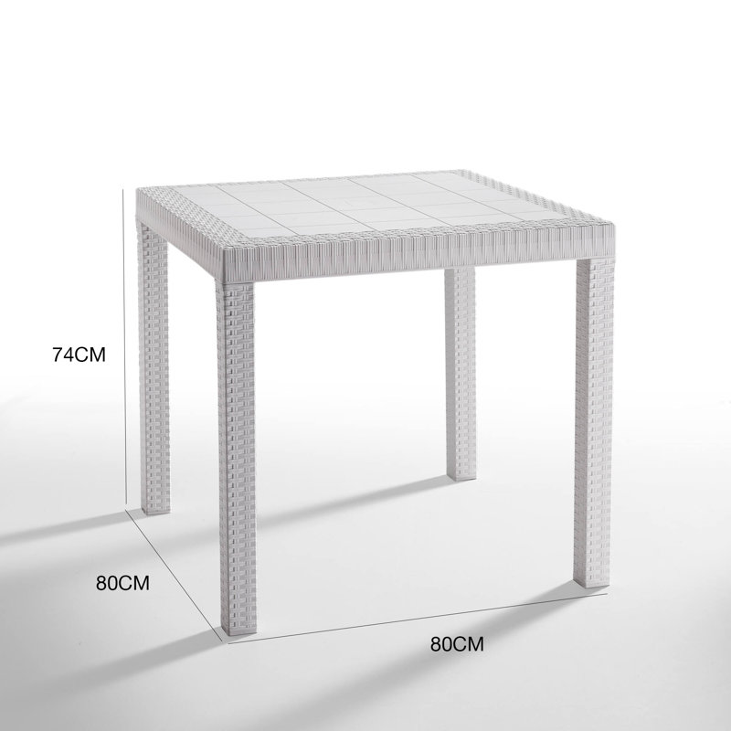 Outdoor Table Marte, Fixed Square Table, Rattan Effect, 80x80h74 cm, White