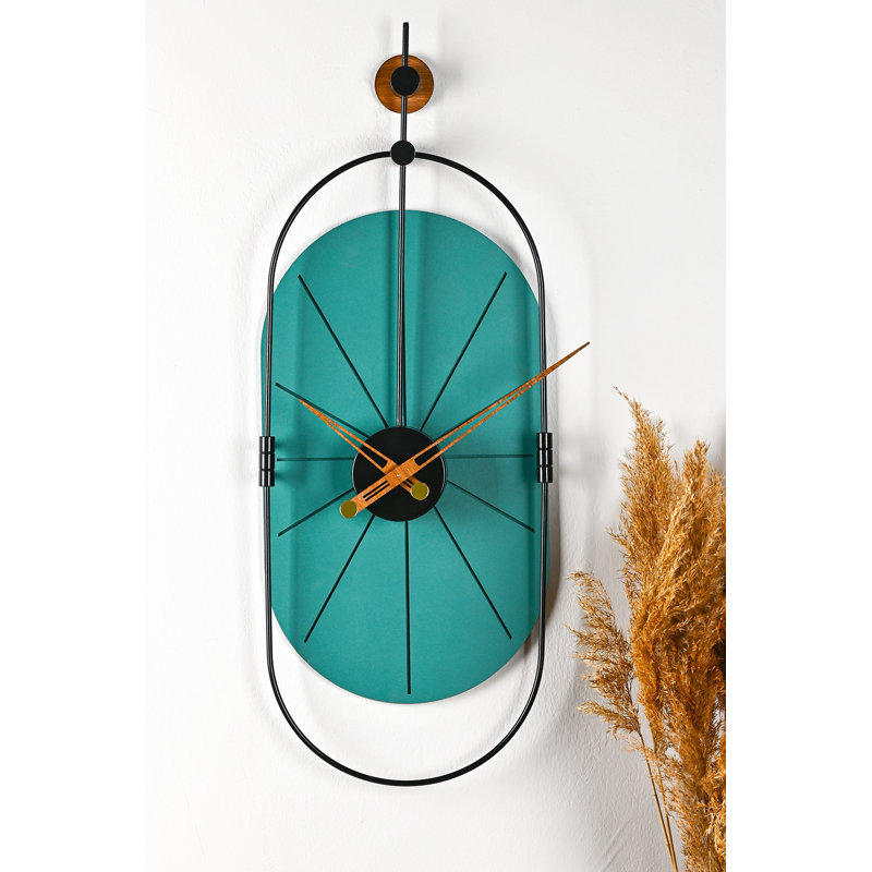 Amarmula Metal Wall Clock, Black/Teal/Gold