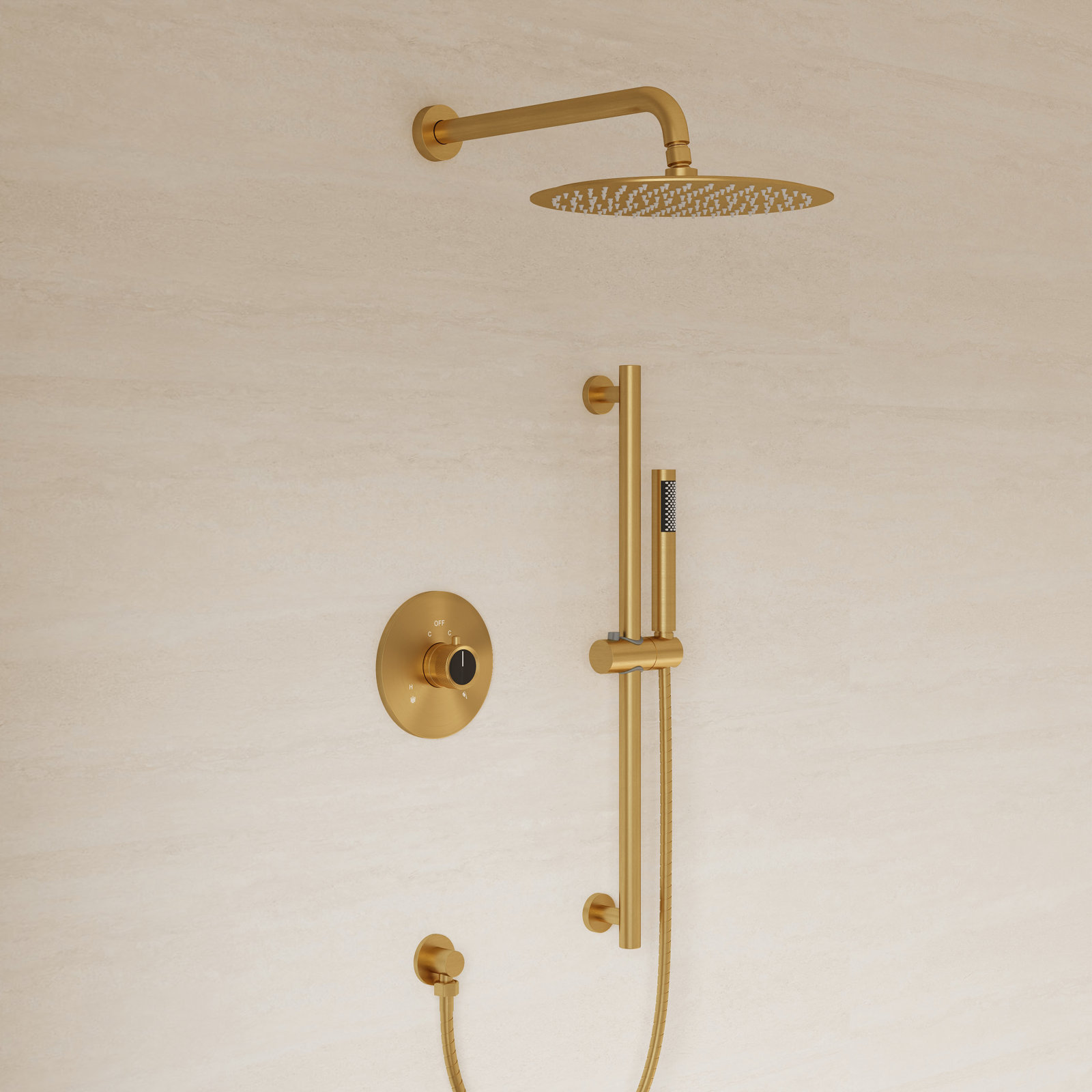 10" Rainfall Shower System with Slide Bar, Brushed Gold