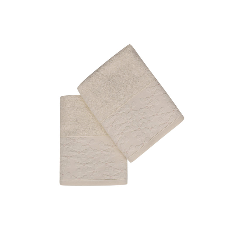 Ensemble de serviettes 2 pièces 100% coton Leyhill, Crème