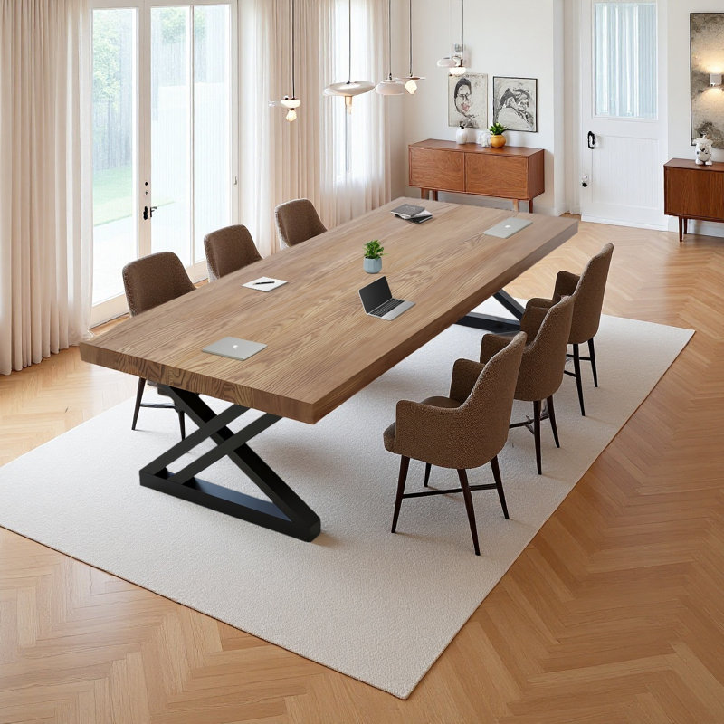 Modern Industrial-Style Solid Wood Dining Table, 29.53"H x 78.74"L x 35.43"W