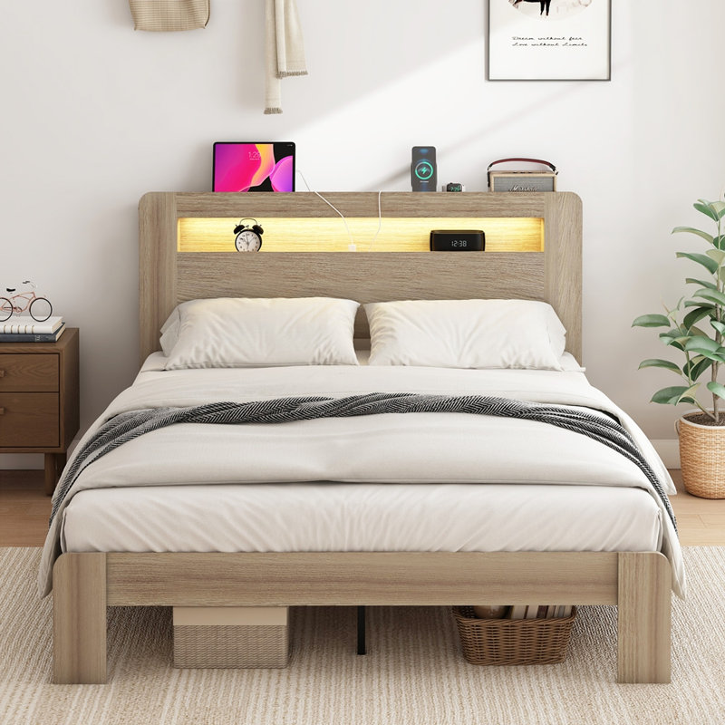 Base de lit plateforme en bois pour grand lit, Gris foncé antique, Grand