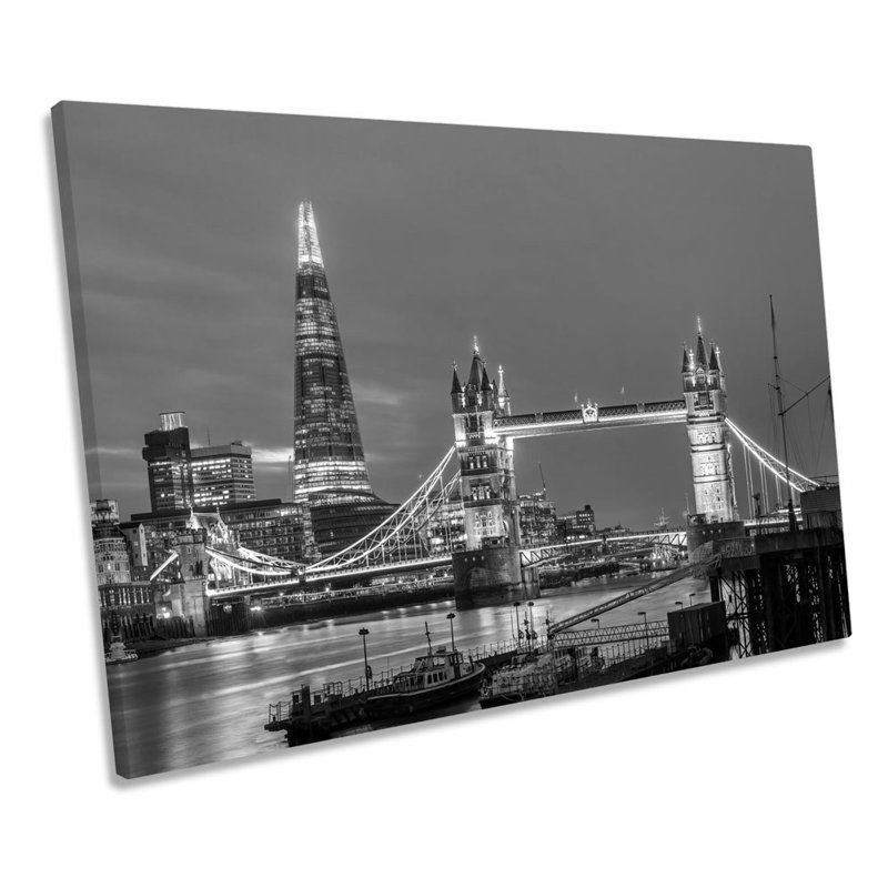 London City Shard Bridge B&W - Wrapped Canvas Print, 40.6cm H x 61cm W x 2cm D
