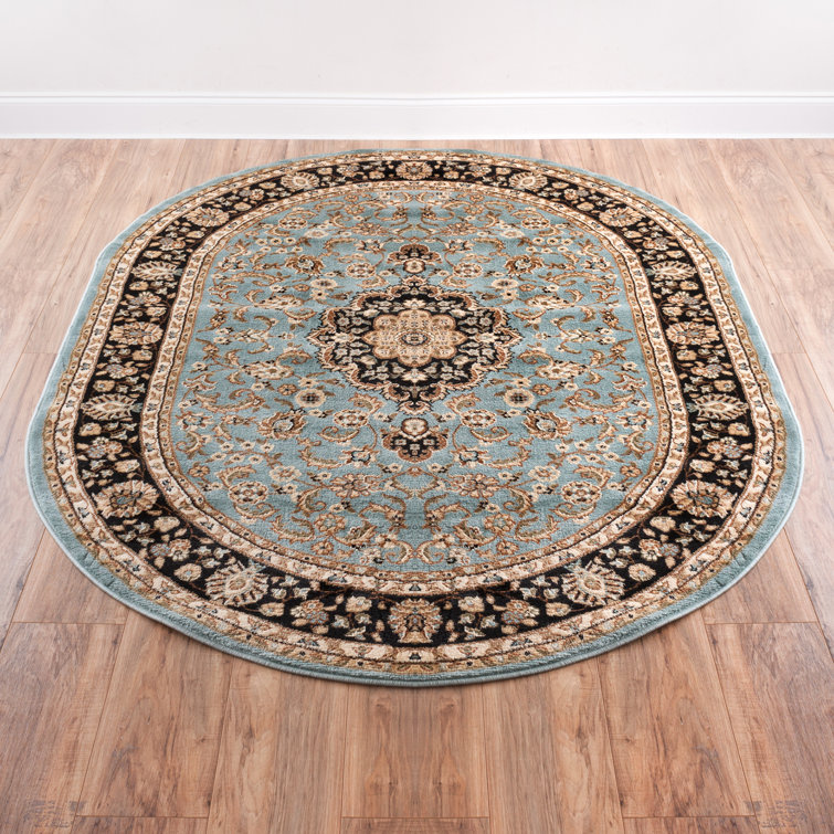 Belliere Medallion Kashan Light Blue Traditional Rug