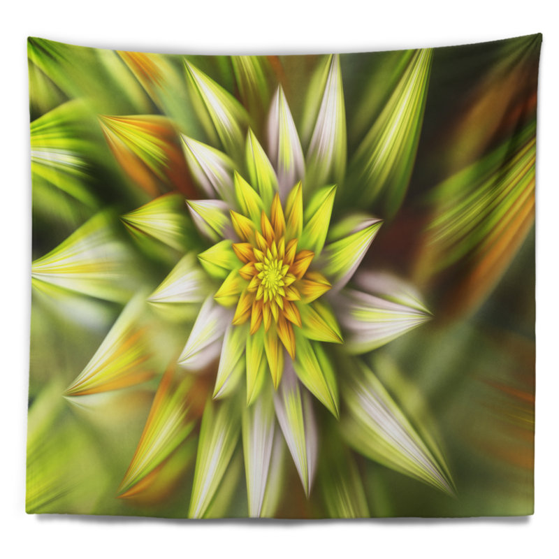 Tapisserie fleur jaune fractale floral, H 78 po x l 92 po