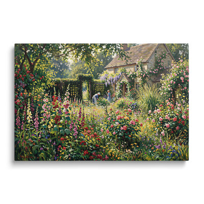 Tableau multicolore sur toile représentant un paysage de jardin de campagne, œuvre d'art murale de style anglais pour le salon, la salle à manger et la chambre.
