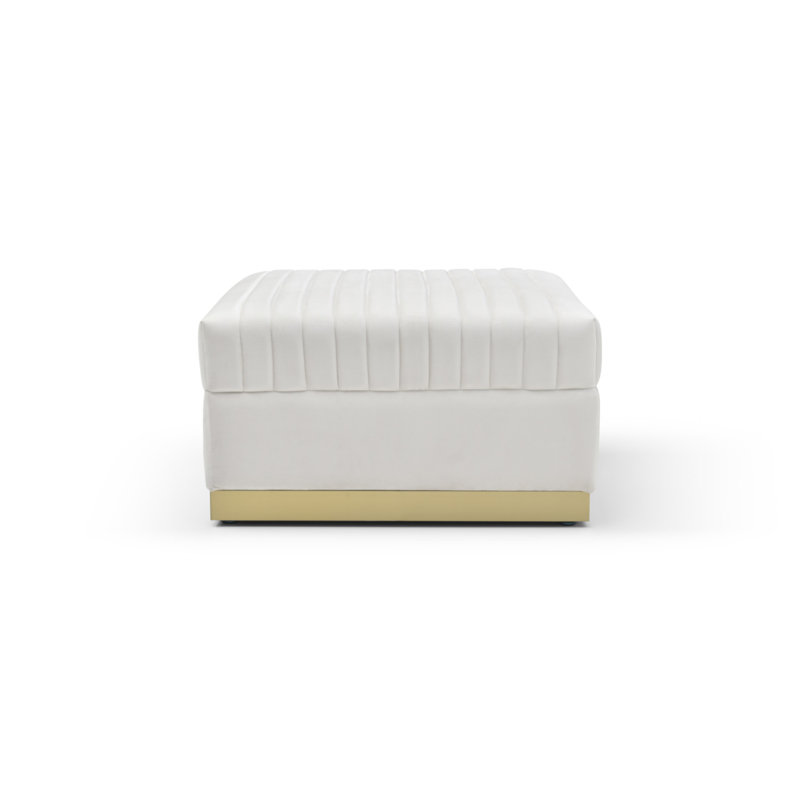 Contemporary Vertical Channel Tufted Velvet Big Size Ottoman Modern Upholstered Foot Rest For Living Room Apartment, Beige