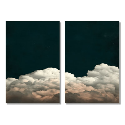 «Fluffy White Clouds In The Sky - Clouds Wall Art Decor», impression sur toile minimaliste blanche 2 pièces