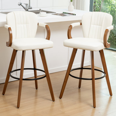 Swivel Upholstered Poplar and Walnut Upholstered and Solid Wood Bar Stool with Solid Wood Frame