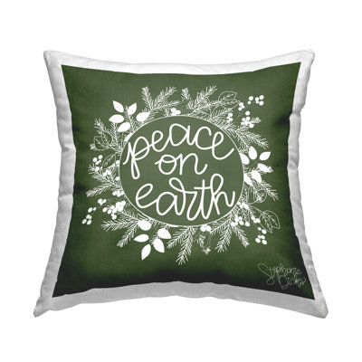Peace On Earth Pine Wreath Printed Throw Pillow Design By Stephanie Dicks
