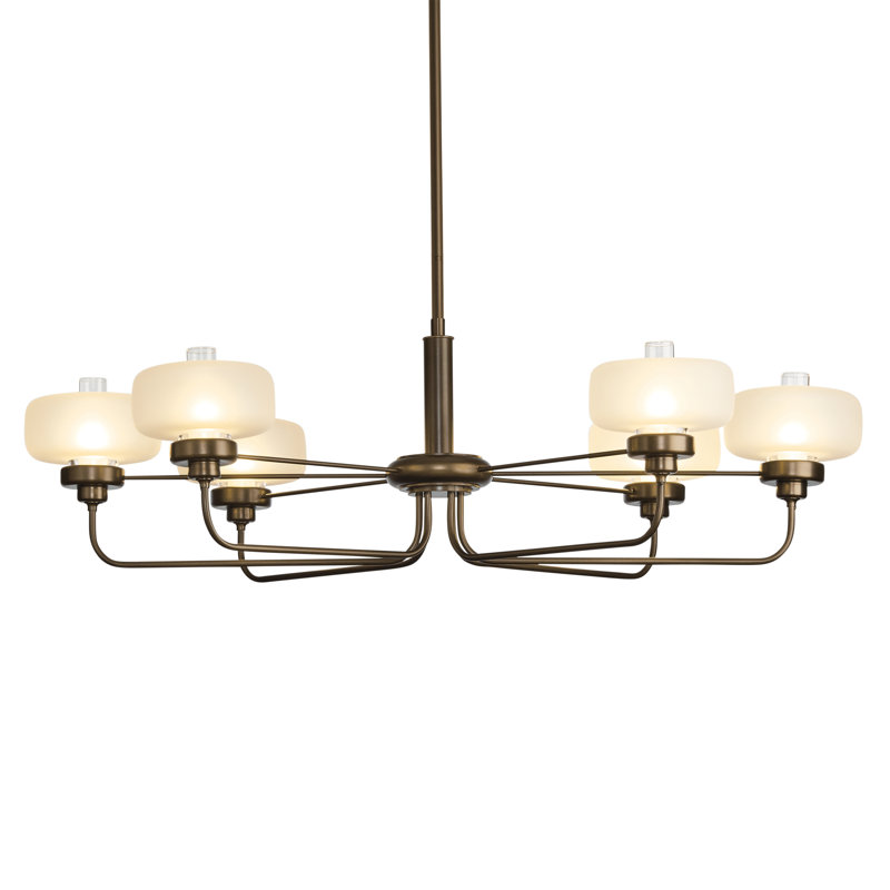 Lustre classique / traditionnel à 6 lumières Nola, Verre givré avec transparent, Bronze, 18.3" - 60.3"
