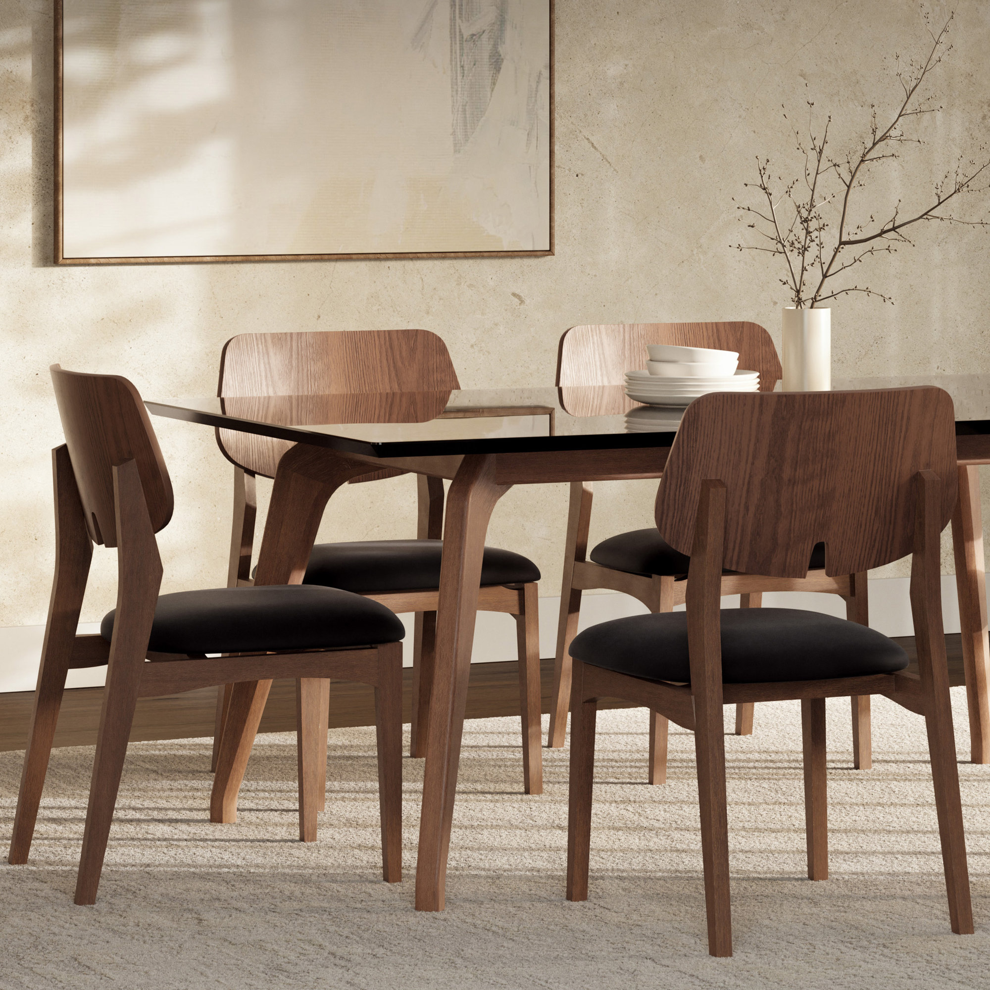 Dyron Side Chair, Shimmy Black/Nogal