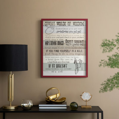 Cowboy Words Of Wisdom Framed Print - Solid Wood