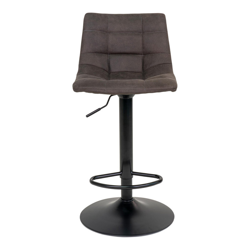Neron Swivel Upholstered Adjustable Height Bar Stool with Steel Frame, Dark Grey