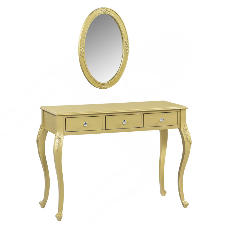 Bureau de maquillage avec miroir ovale, Doré