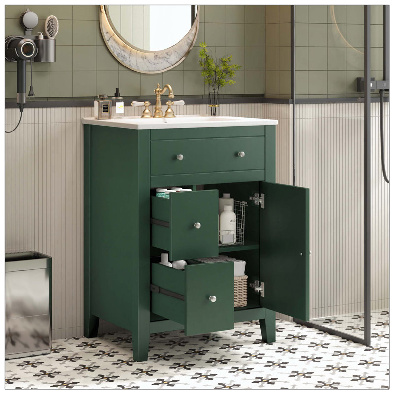 Armoire de salle de bain 2 tiroirs Modern, Vert