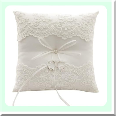 Ivory Wedding Ring Pillow with Pearl Decorations