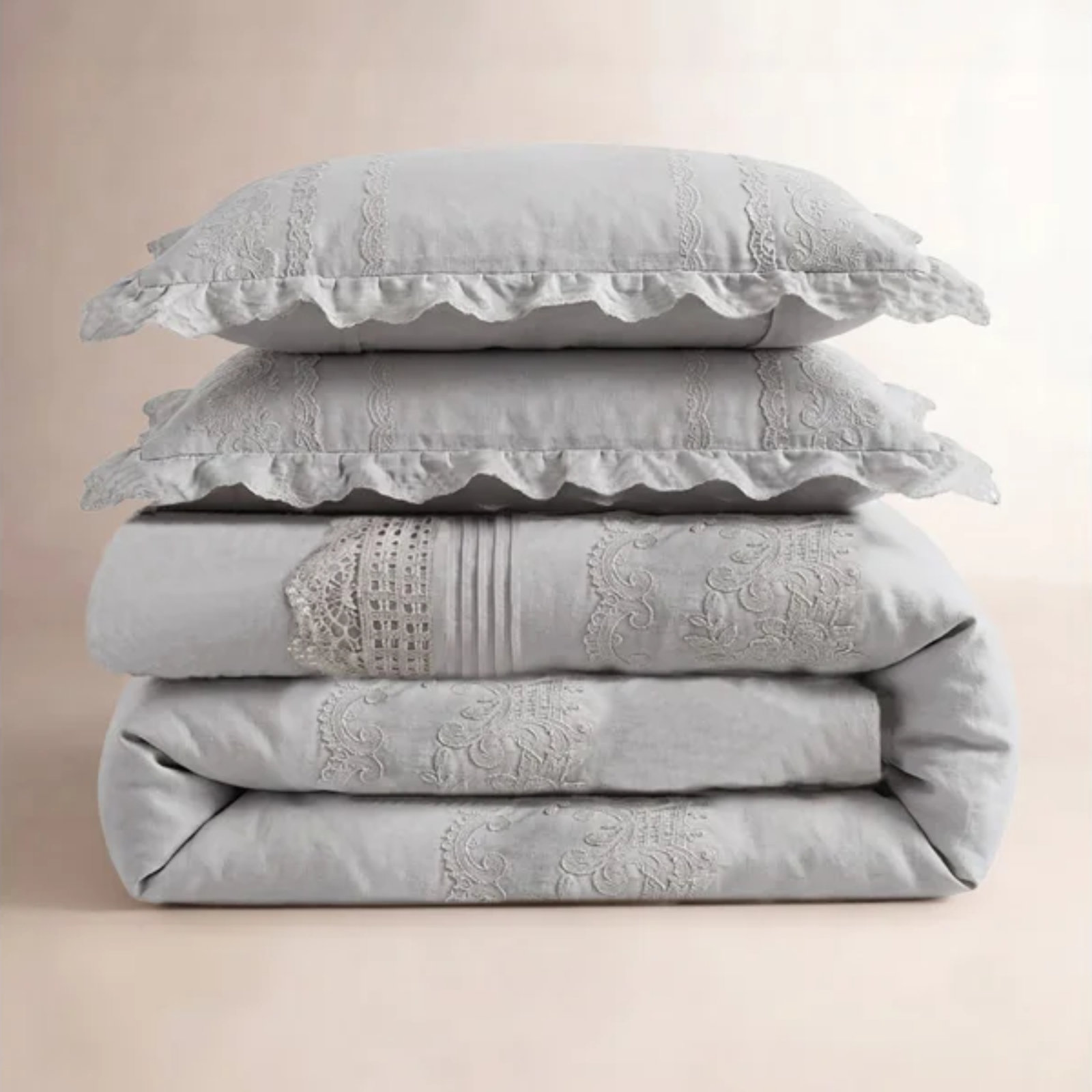 100% Linen Duvet Cover Set, Gray Storm, Queen Duvet Cover + 2 Standard Shams