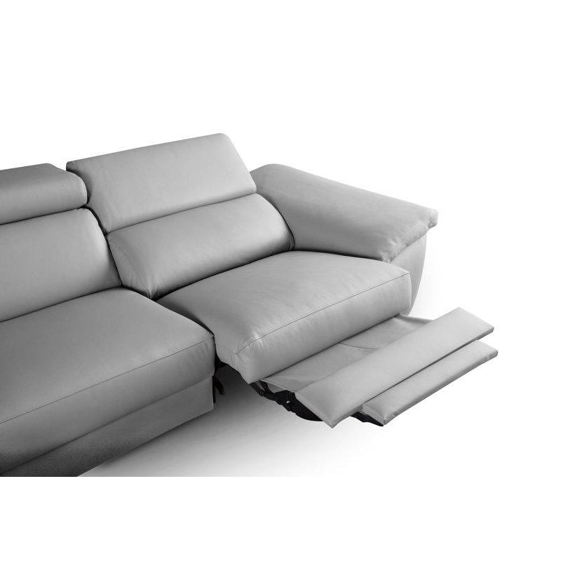 Olligs Genuine Leather Reclining Corner Sofa with Adjustable Headrests and Adjustable Armrest, Left Hand Facing