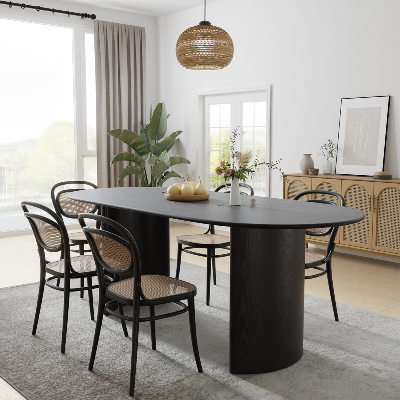 Oval Wood Dining Table with 2 Legs, 30" H x 67" L x 33.50" W, Black