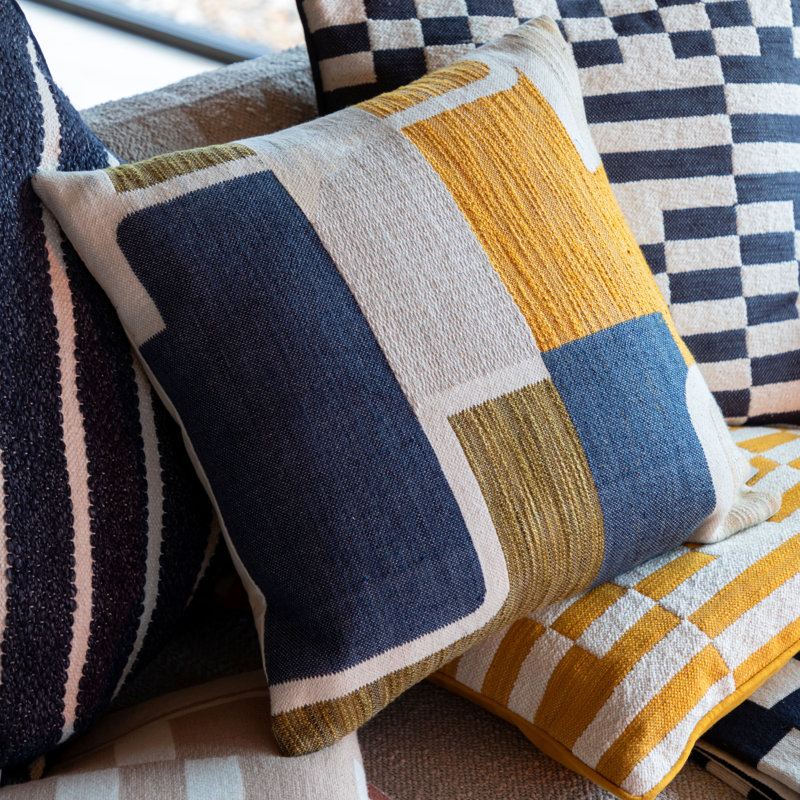Quinn Jacquard Cushion Ochre & Navy , 0.90cm H x 0.90cm W