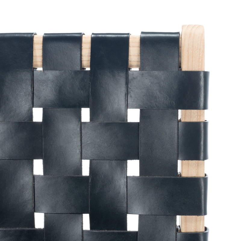 Tabouret Alston, Cuir noir / cadre naturel sans finition, Tabouret de bar (siège d'une hauteur de 29,70 po)