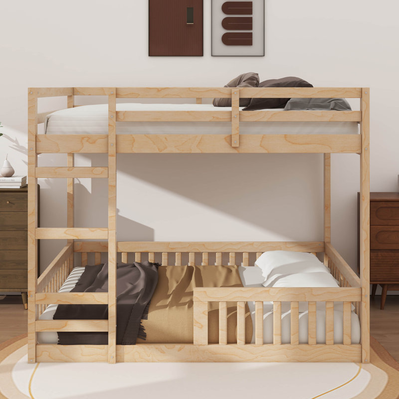 Full-Over-Full Wooden Bunk Bed Comes With A Ladder And Protective Safety Rails, Natural