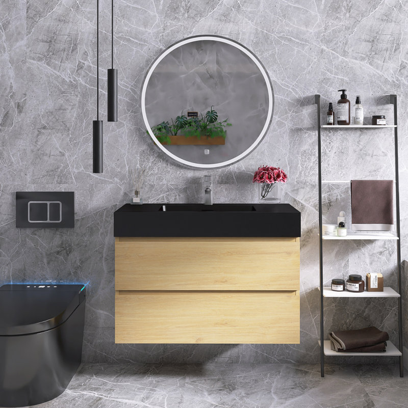 36 po Meuble-lavabo simple mural avec plateau, Chêne