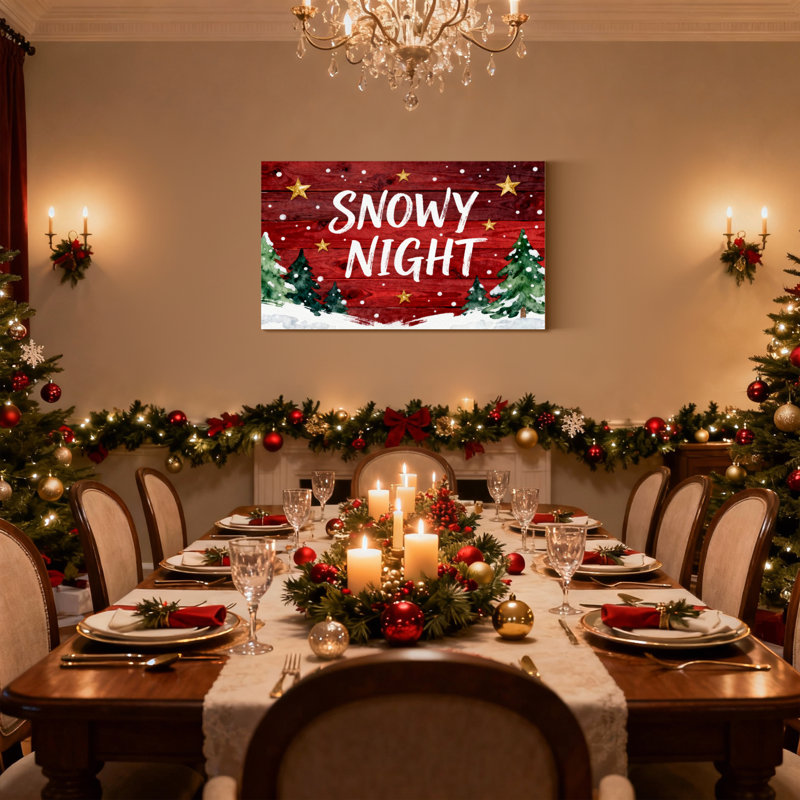 «Christmas Snowy Night», planches de bois, étoiles, arbres, neige, ensemble de 3 impressions sur toile, H 12 po x l 18 po