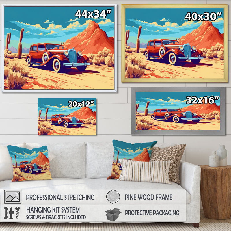 «Old American Car In Nevada VI», reproduction sur toile, H 34 po x l 44 po x P 1,5 po, Cadre naturel flottant