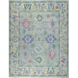 8x10 Green Hand-Knotted Wool Pastel Floral Field Classic Traditional Modern Contemporary Carpet Rug