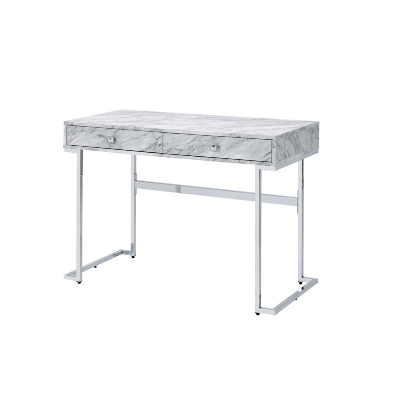 Bureau blanc de 42 pouces avec 2 tiroirs et roulettes.