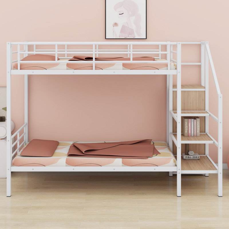 Lit superposé en métal avec garde-robe, Blanc