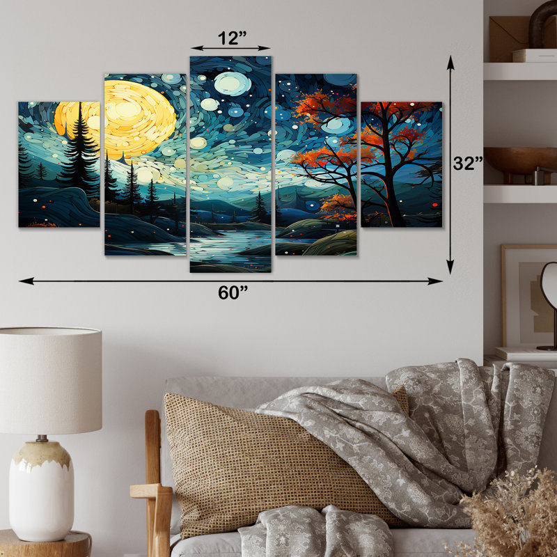 «Dreamy Mountain Scenery At Night III - Winter Landscape Multipanel», art mural