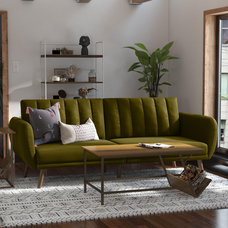 Novogratz Brittany 81.5" Round Arm Futon Chair, Green Linen