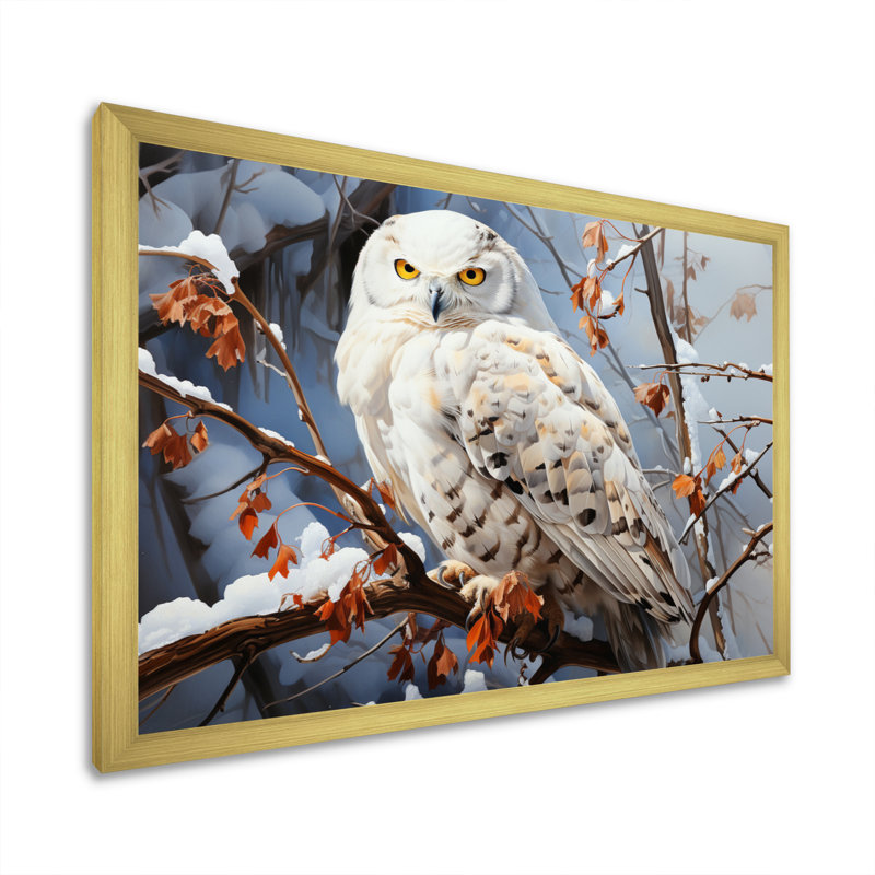 " Snowy Owl Winter I ", 24" H x 32" W x 1" D, Gold Single Picture Framed