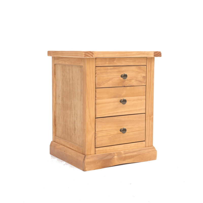 Milian 45 cm W Bedside Table, Light Wood/Antique Brass